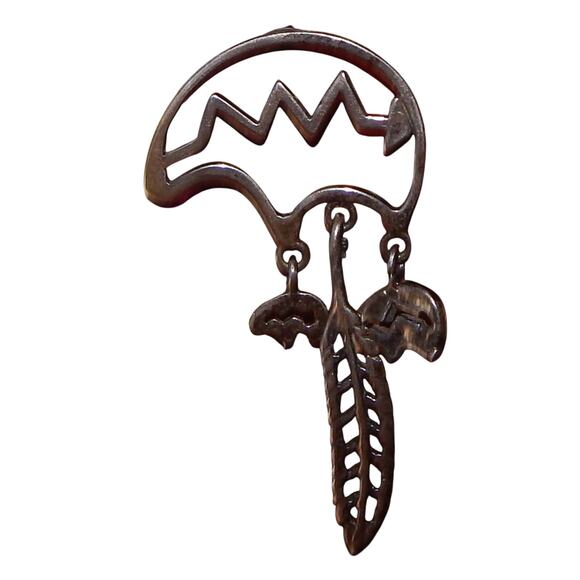 Vintage Native Folk Lore Tribal Bear & Feather Earrings - Picture 4 of 10